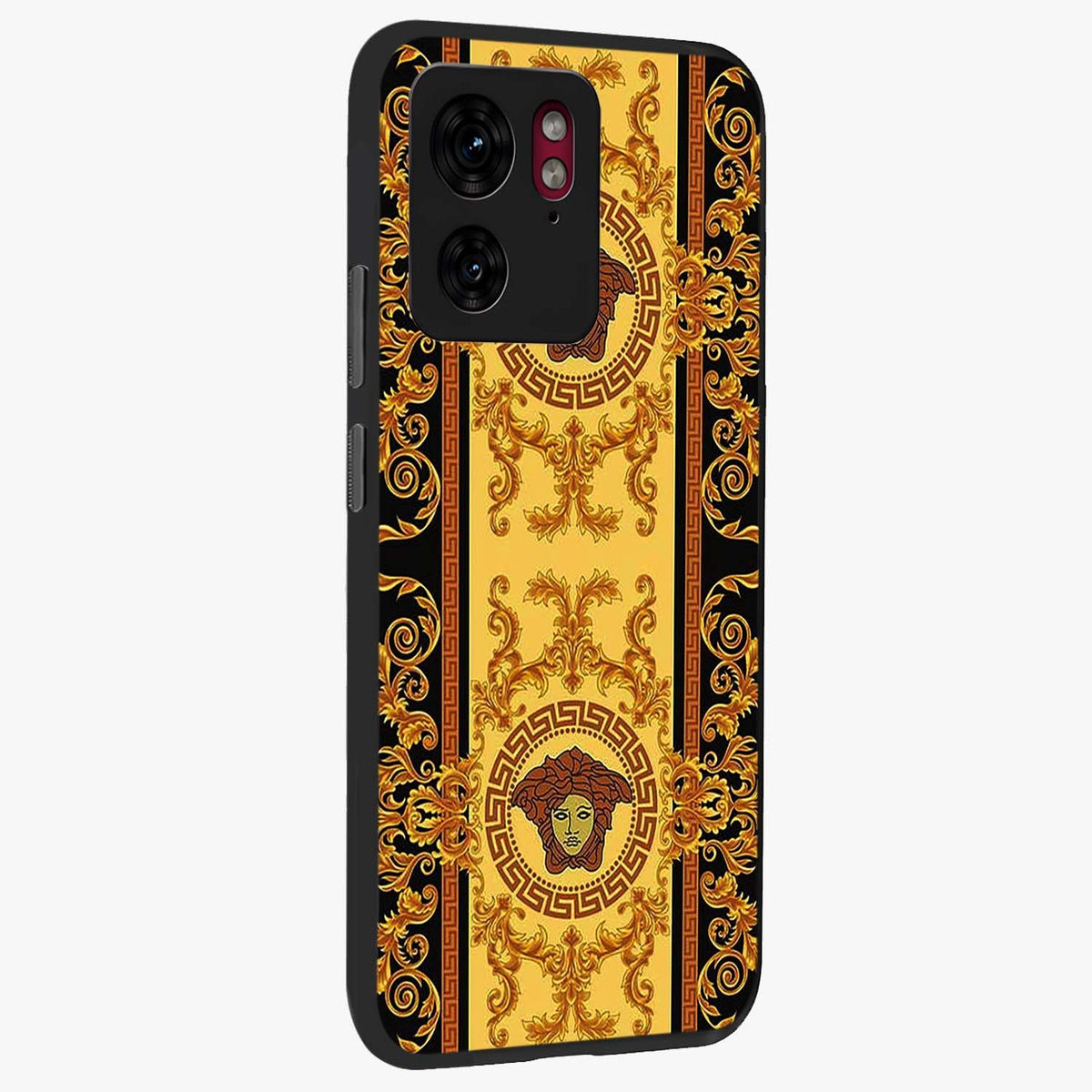 Golden Lotus Glow Glass Case upright view showcasing luminous lotus artwork with peaceful divine theme.