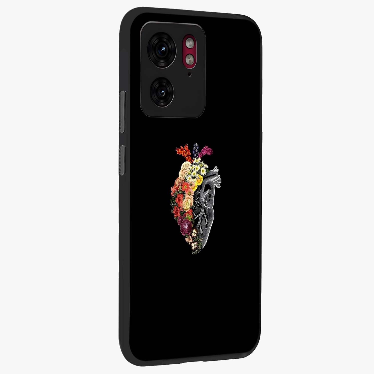 Heart With Flowers Glass Case upright view showcasing decorative heart and floral artwork with sweet romantic theme.
