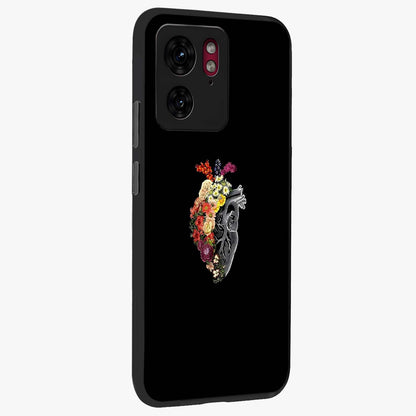 Heart With Flowers Glass Case upright view showcasing decorative heart and floral artwork with sweet romantic theme.