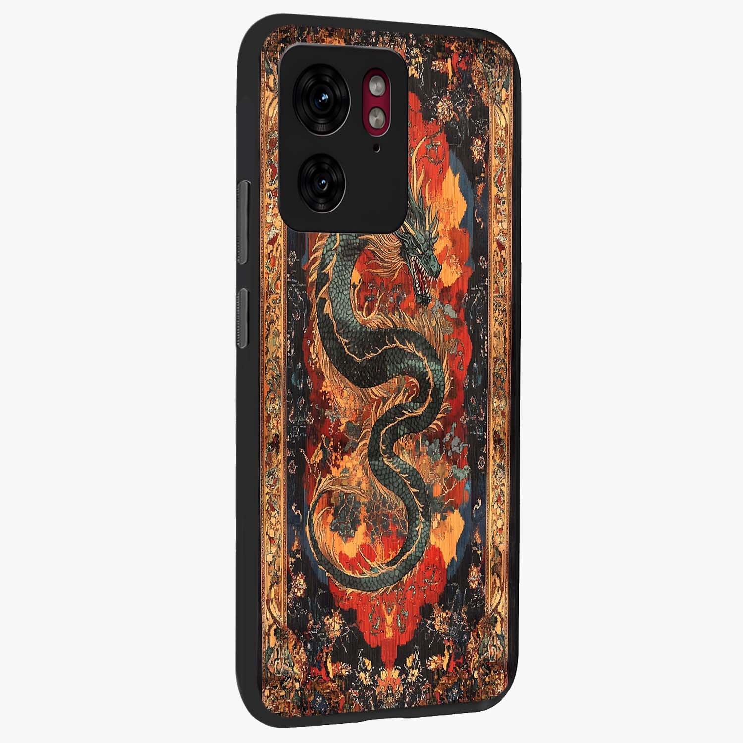 Inferno Dragon Soul Glass Case upright view showcasing intense dragon artwork with fantasy fire theme.