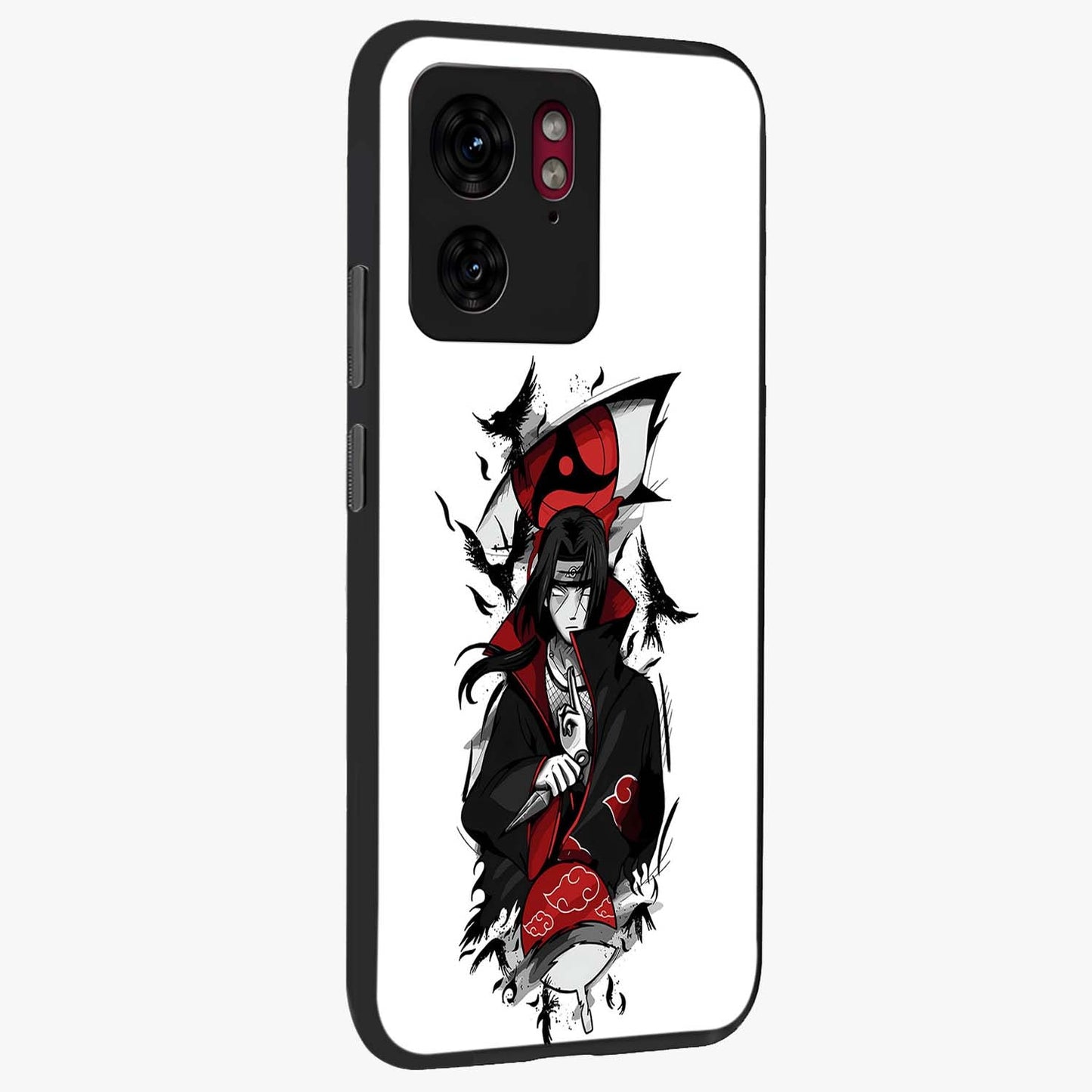 Itachi Limited Edition Naruto Anime Glass Case upright view showcasing intense anime artwork with powerful character theme.