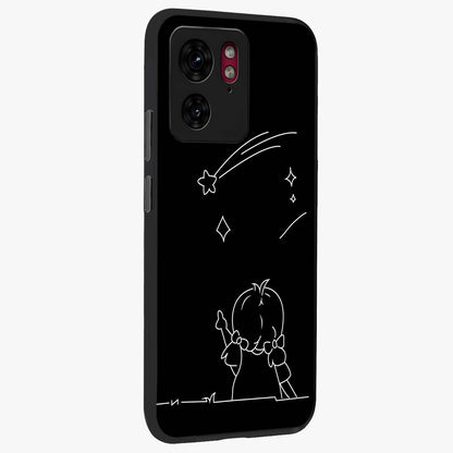 Line Art Girl With Shooting Stars Glass Case upright view showcasing delicate shooting stars artwork with minimal artistic theme.