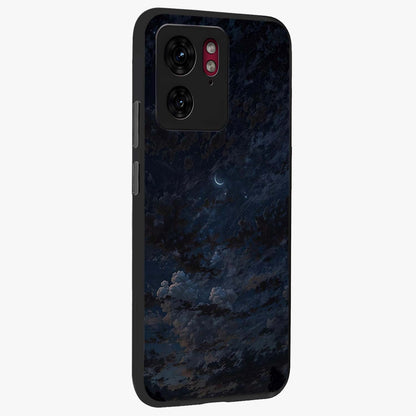 Lunar Veil Silence Glass Case upright view showcasing calm moon themed artwork with serene night atmosphere.