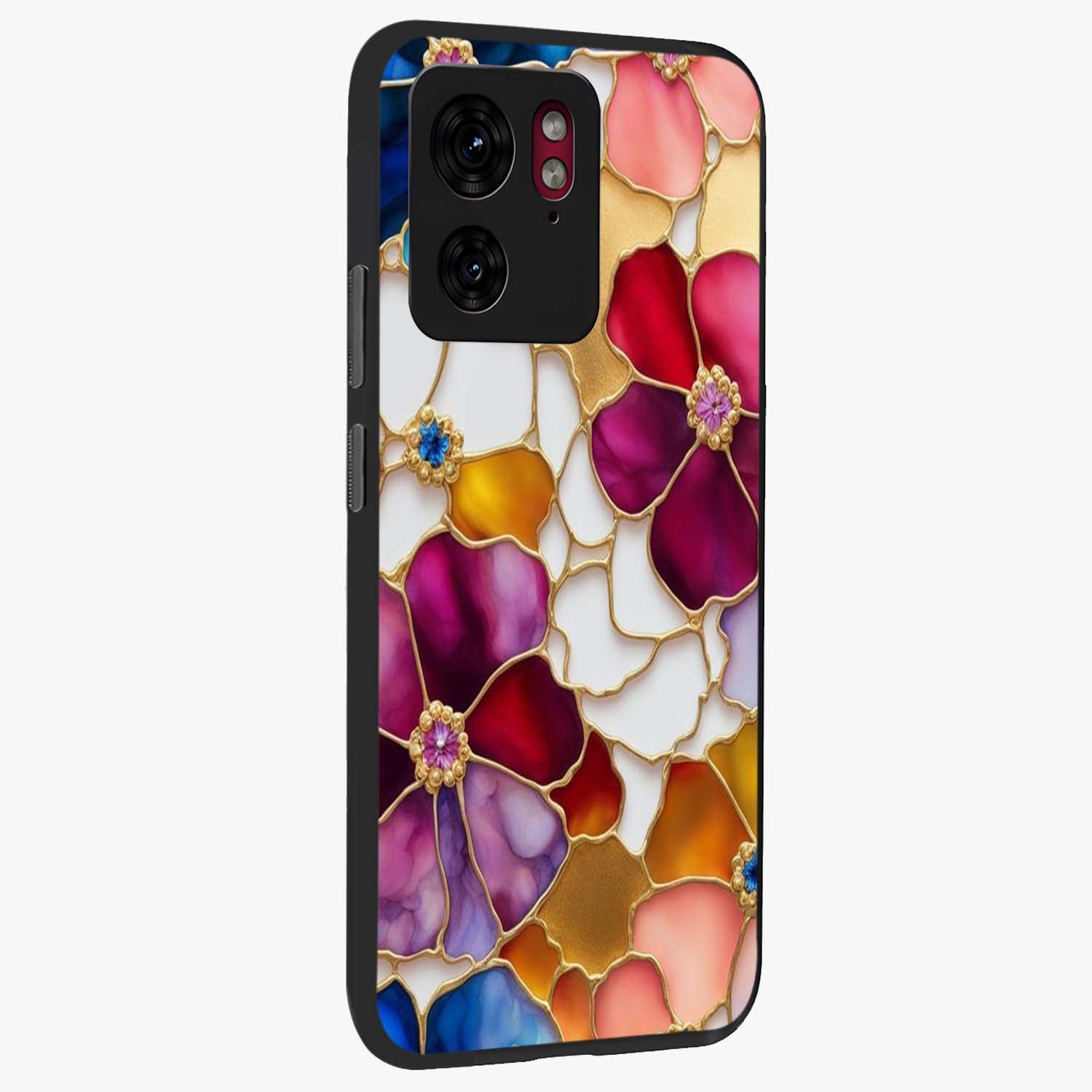 Marble Flower Pattern Glass Case upright view showcasing decorative marble flower artwork with refined style.