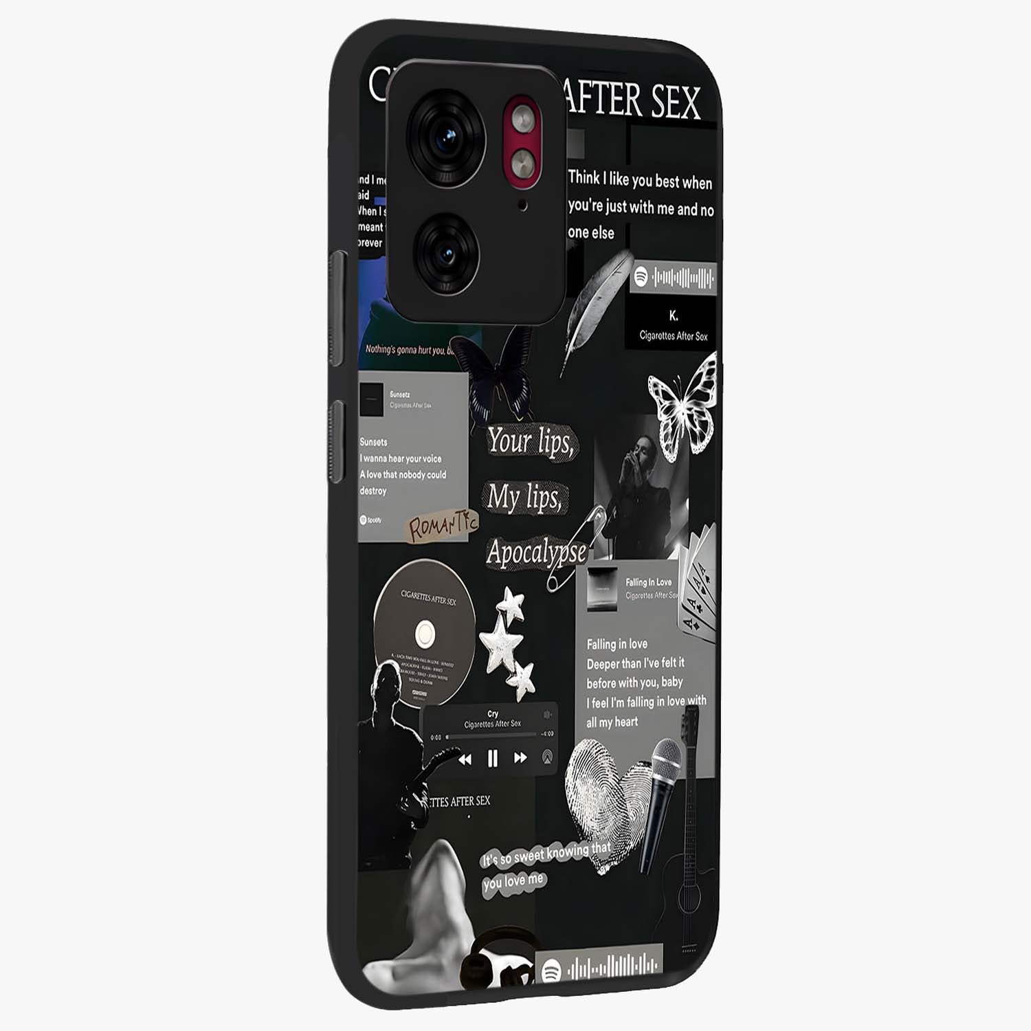 Midnight Love Echo Glass Case upright view showcasing expressive romantic artwork with dreamy midnight theme.