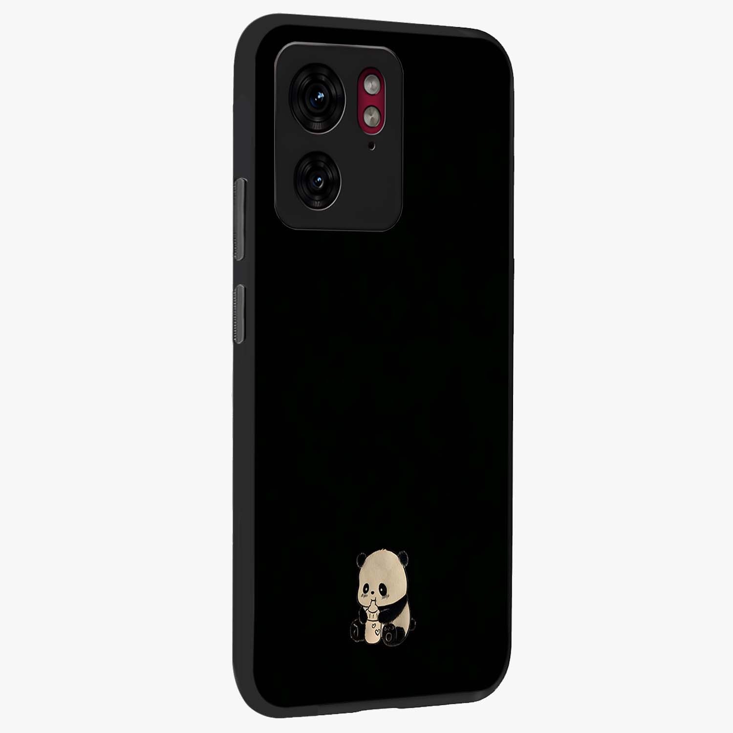 Midnight Panda Love Glass Case upright view showcasing charming panda artwork with playful romantic theme.