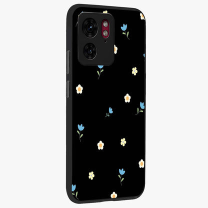 Minimal Petal Whispers Glass Case upright view showcasing elegant floral artwork with modern minimalist style.
