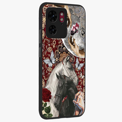 Moonlit Royal Stallion Glass Case upright view showcasing dramatic horse artwork with glowing moon themed design.