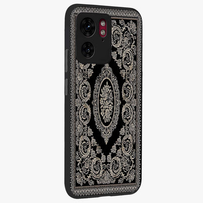 Noir Bloom Elegance Glass Case upright view showcasing graceful floral artwork with luxurious dark theme.