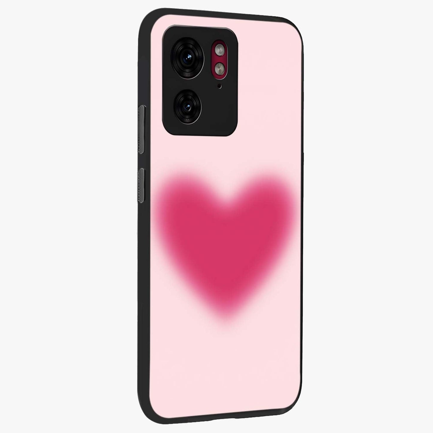 Pink Aura Heart Glass Case upright view showcasing romantic heart artwork with soft pastel theme.