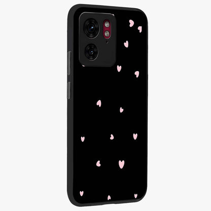 Pink Love Drops Glass Case upright view showcasing charming heart drop artwork with romantic playful theme.