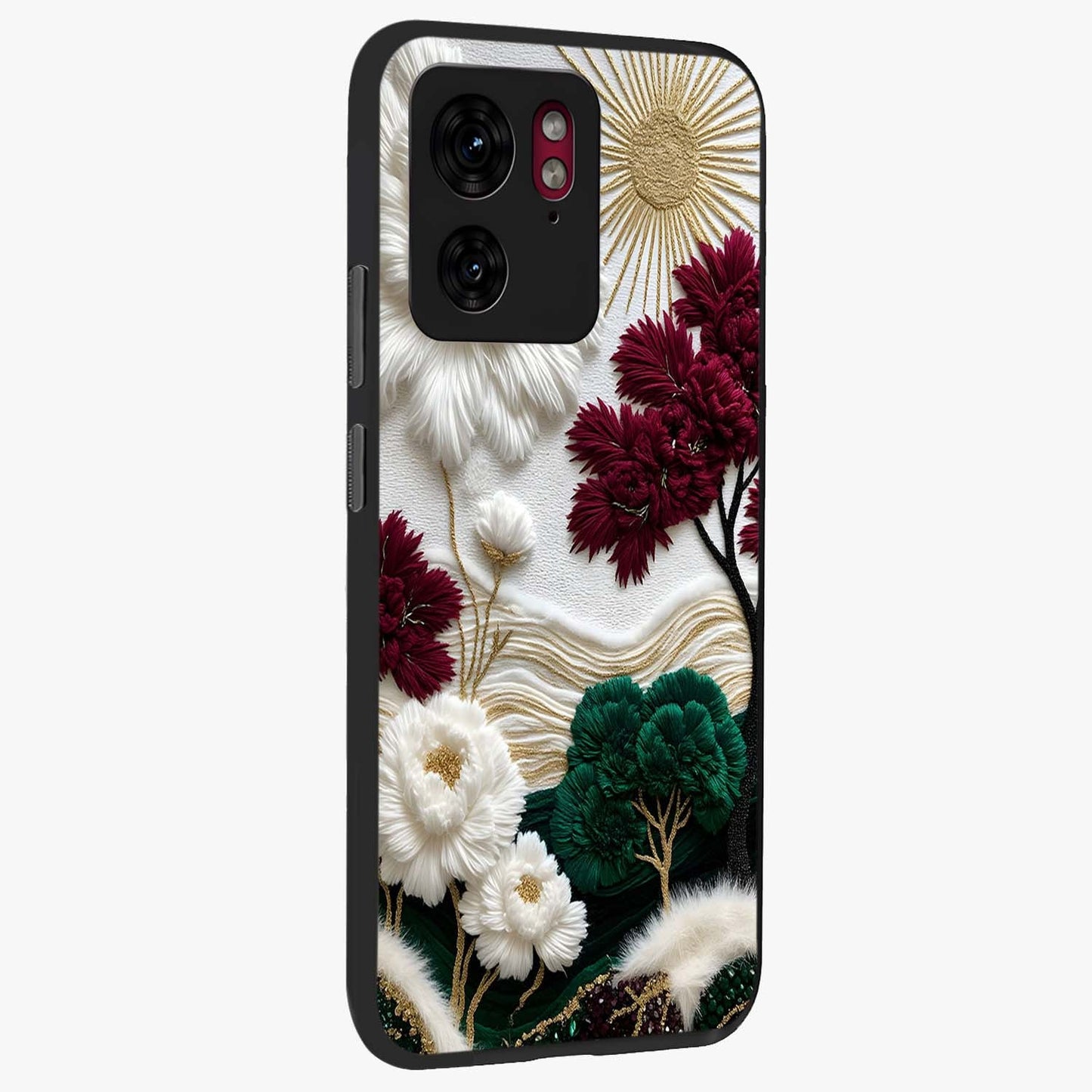 Radiant Bloom Elegance Glass Case upright view showcasing decorative flower artwork with refined botanical theme.