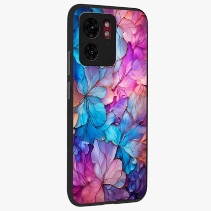 Radiant Floral Whirl Glass Case upright view showcasing lively floral artwork with decorative swirl theme.