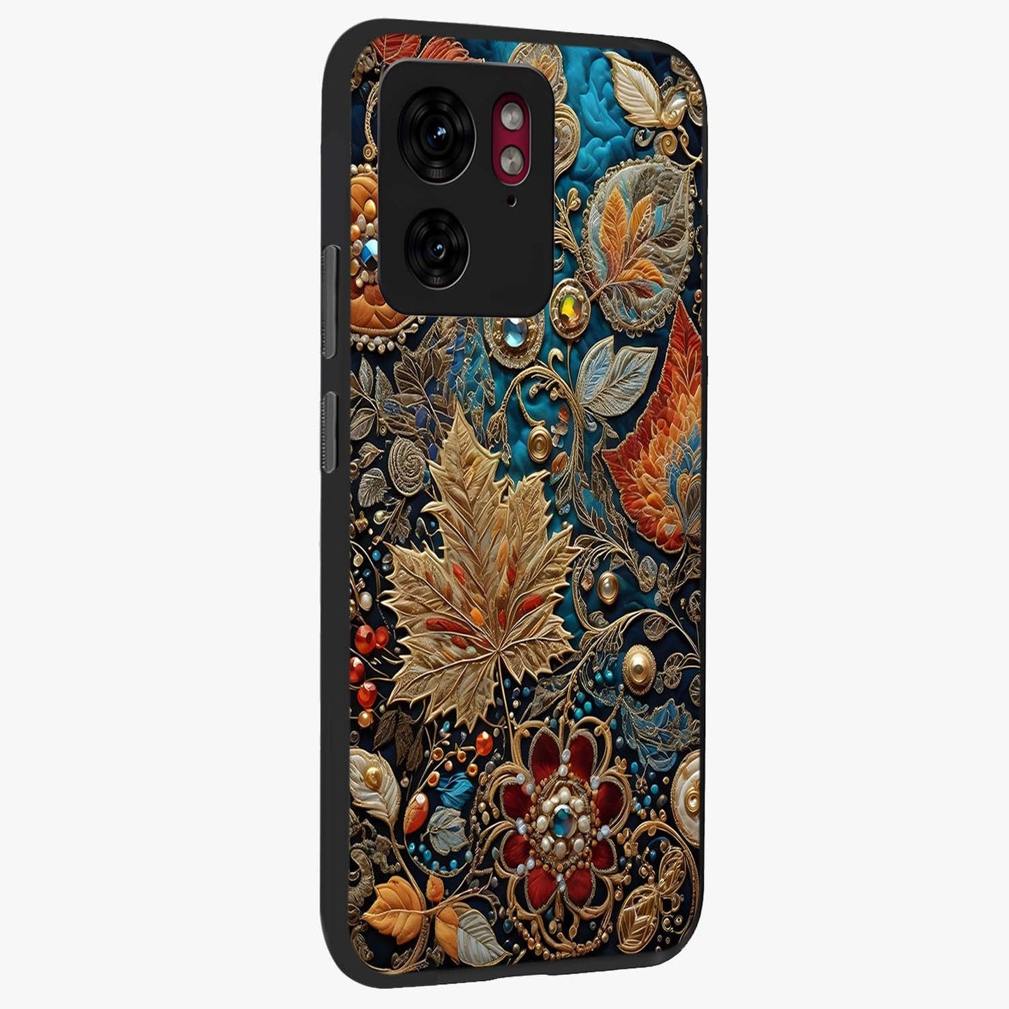 Royal Jewel Garden Glass Case upright view showcasing rich floral artwork with luxurious garden theme.