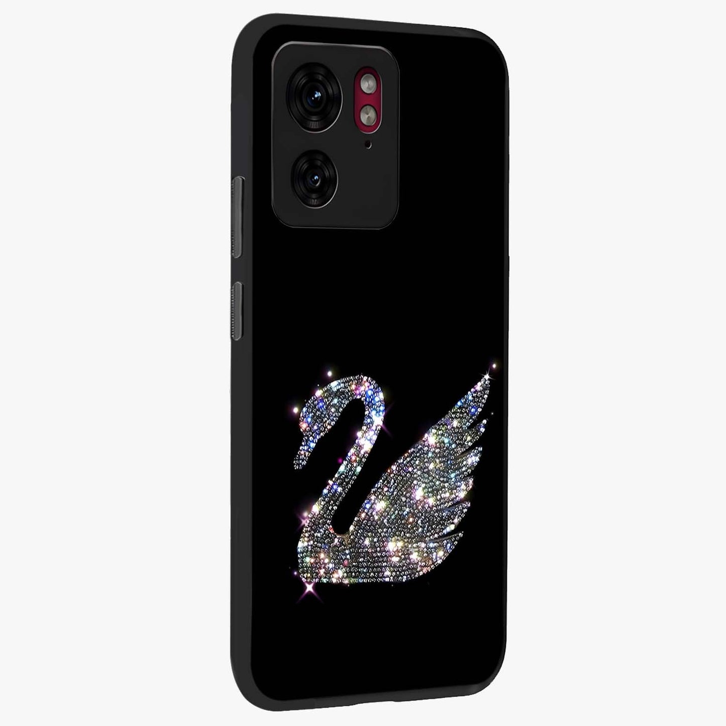 Starlit Swan Grace Glass Case upright view showcasing beautiful swan artwork with peaceful night themed design.