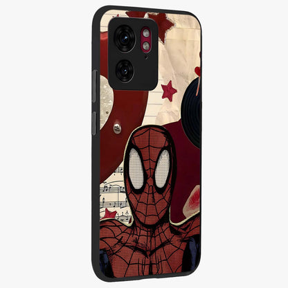 Web Warrior Vibes Glass Case upright view showcasing energetic superhero artwork with bold action theme.