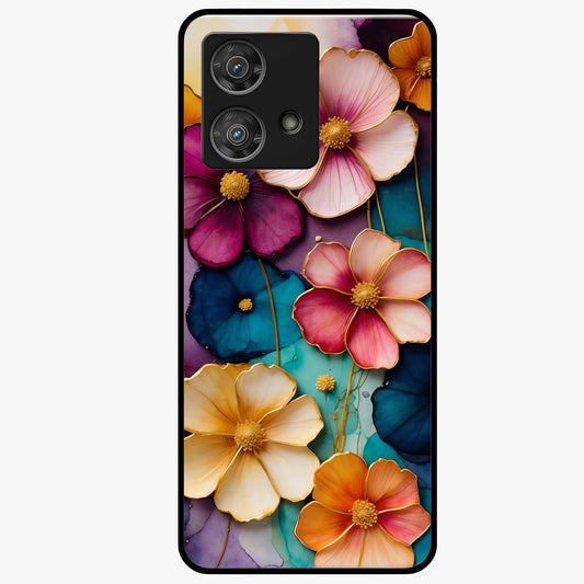 Artlyn Grace Flower Pattern Glass Case showing flat back view with elegant floral pattern artwork and glossy glass finish.