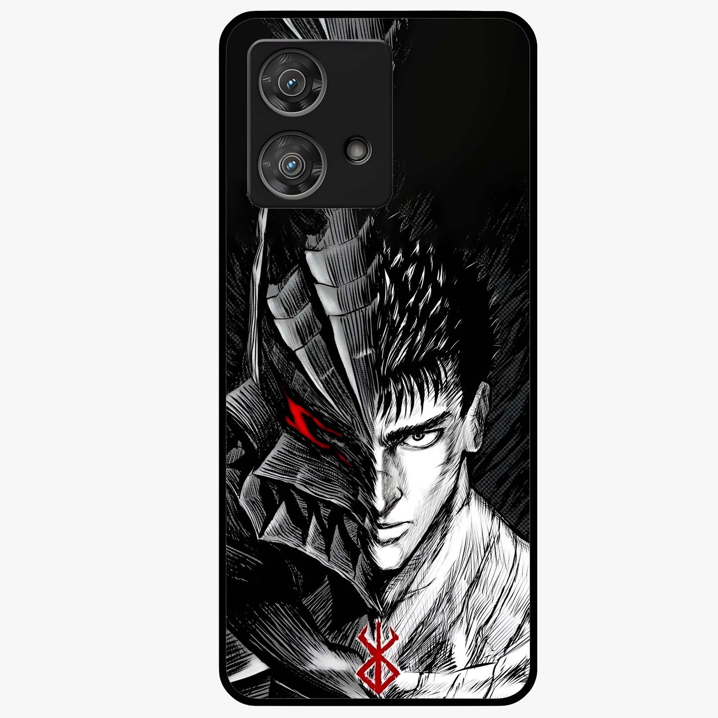 Berserker Blood Oath Glass Case showing flat back view with fierce warrior inspired artwork and glossy glass finish.