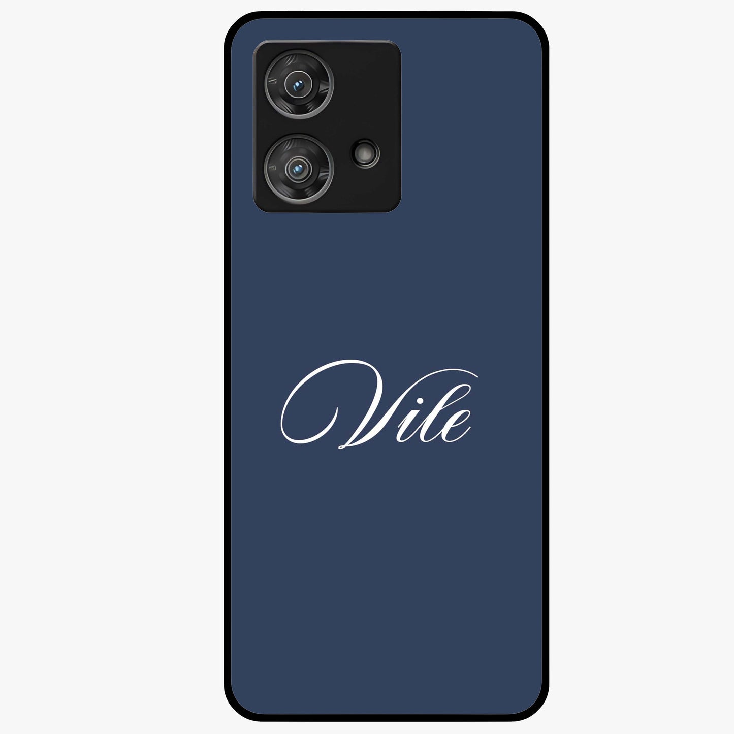 Blue Background Personalized Custom Name Glass Case showing flat back view with minimal blue background and custom name design.
