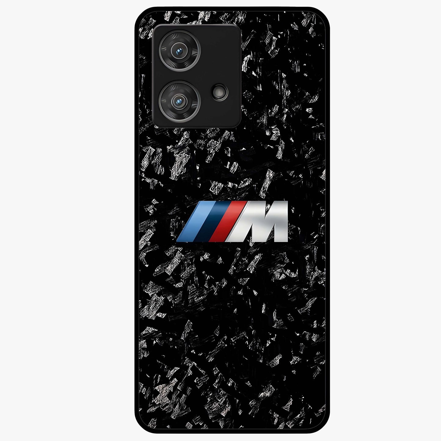 Carbon Speed Mark Glass Case showing flat back view with sporty carbon pattern artwork and glossy glass finish.
