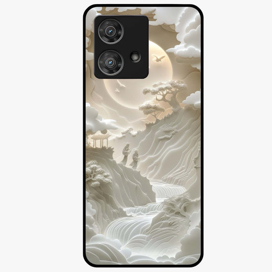 Celestial Origami Glass Case showing flat back view with artistic origami inspired celestial artwork and glossy glass finish.
