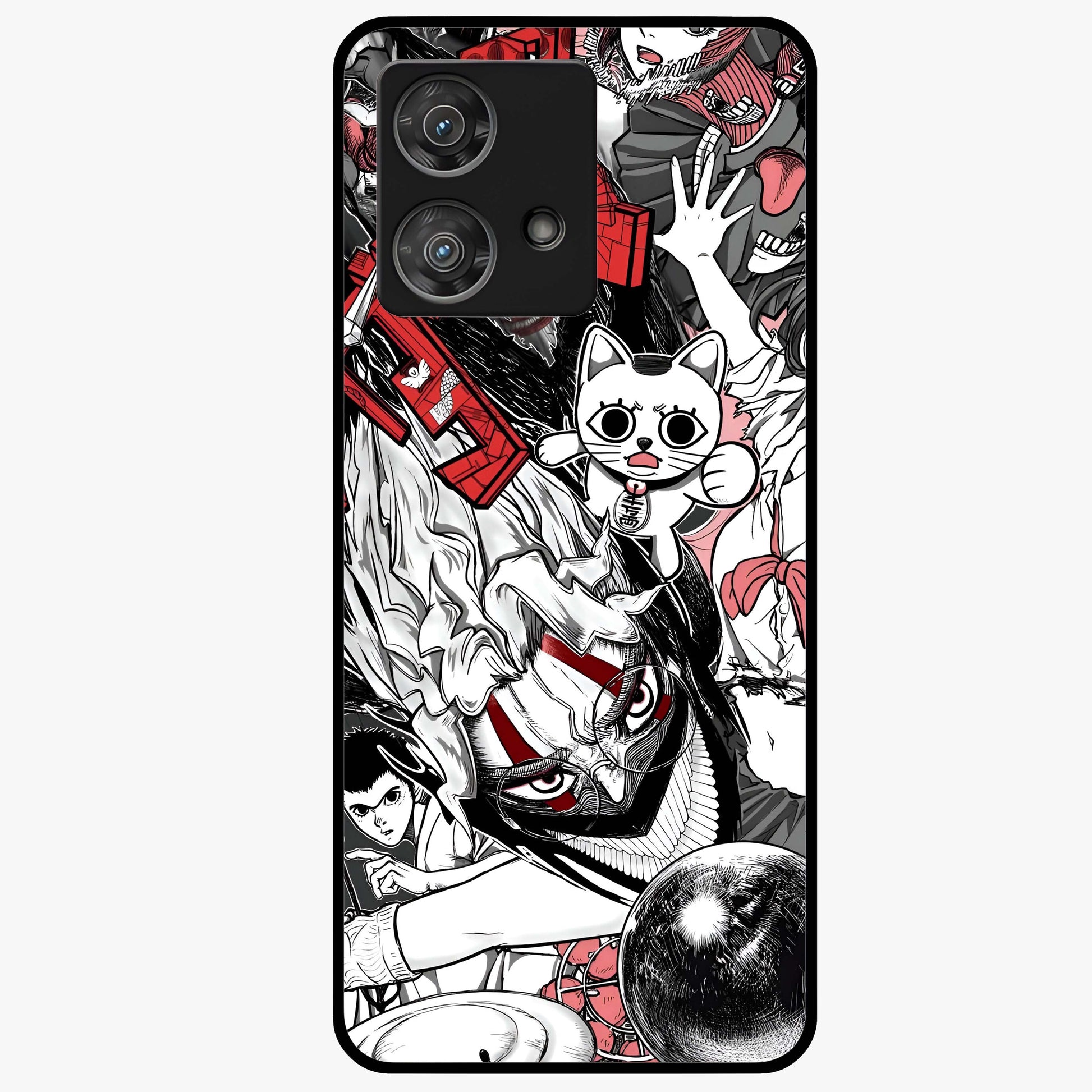 Crimson Chaos Panel Glass Case showing flat back view with bold crimson abstract artwork and glossy glass finish.