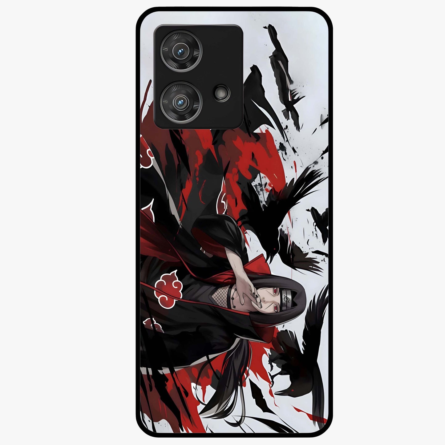 Crimson Crow Illusion Glass Case showing flat back view with artistic crow illusion artwork and glossy glass finish.