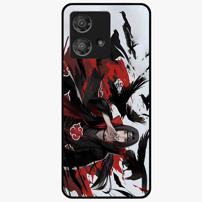 Crimson Crow Illusion Glass Case showing flat back view with artistic crow illusion artwork and glossy glass finish.