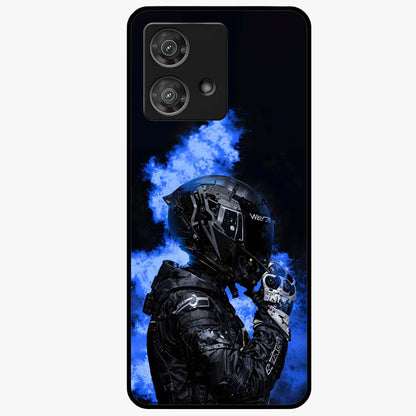 Cyber Sentinel Protocol Glass Case showing flat back view with futuristic cyber themed artwork and glossy glass finish.