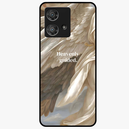 Divine Winged Grace Glass Case showing flat back view with elegant wing inspired artwork and glossy glass finish.