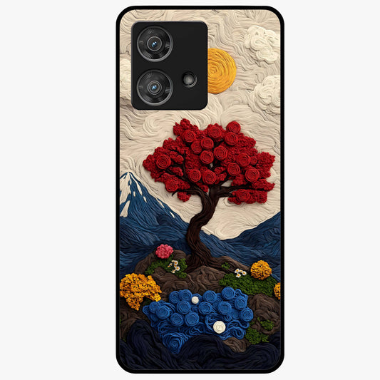 Eternal Nature Tapestry Glass Case showing flat back view with intricate nature tapestry artwork and glossy glass finish.