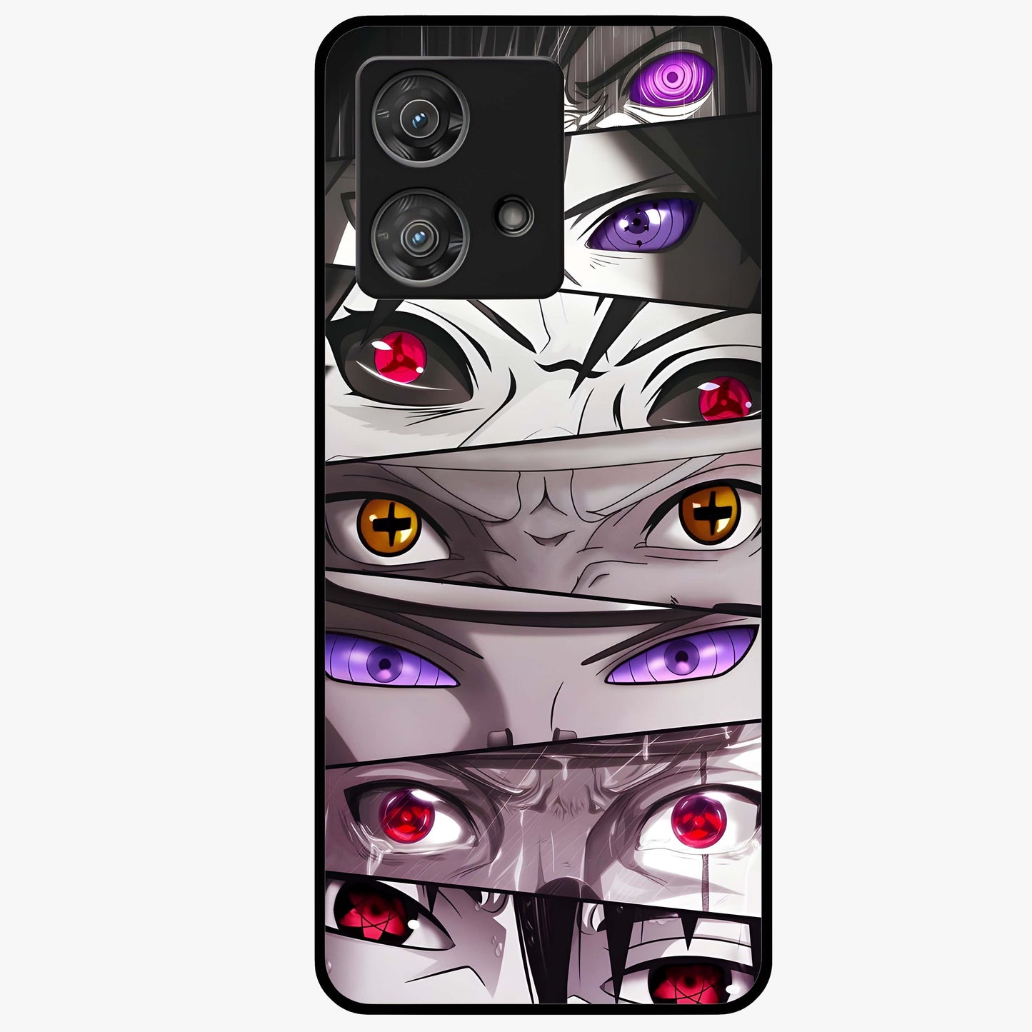 Eyes of Destiny Glass Case showing flat back view with striking eye themed artwork and glossy glass finish.