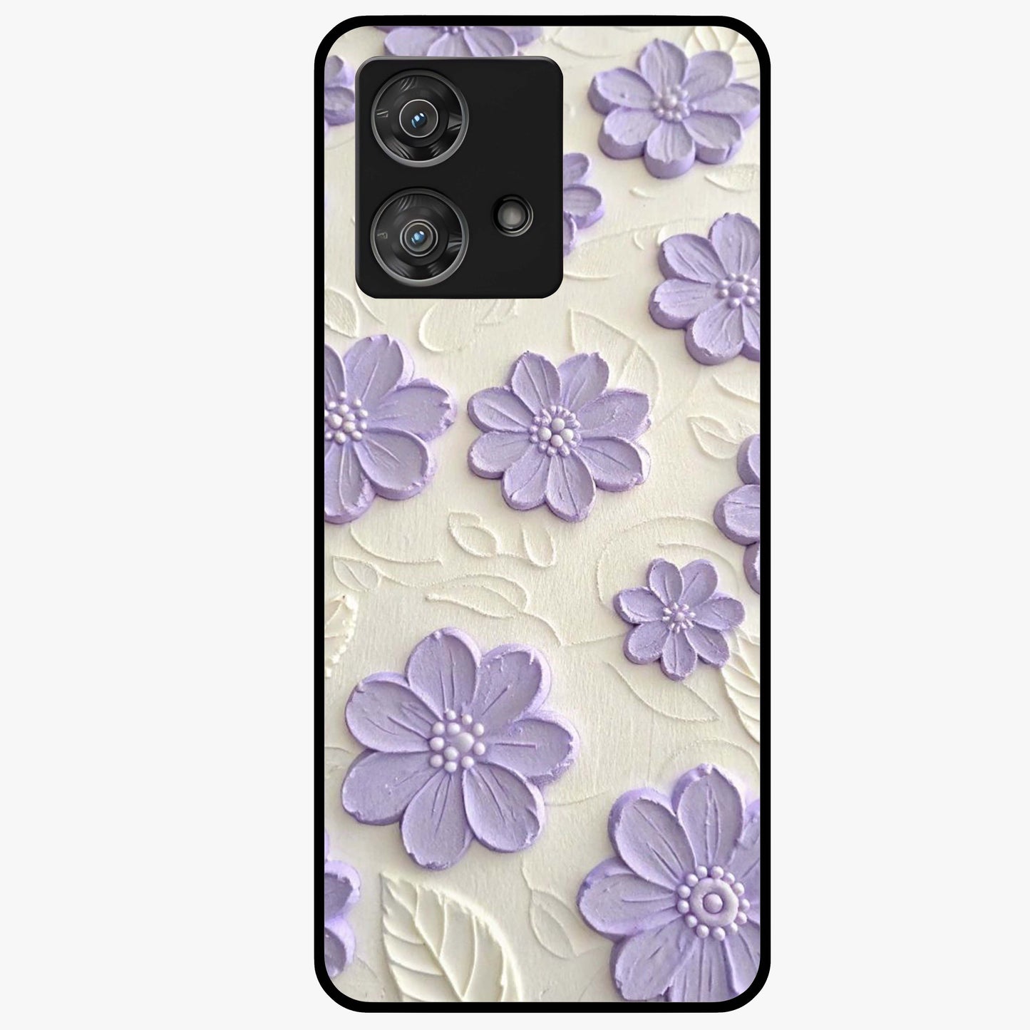 Floral Wall Art With Purple Flowers Glass Case showing flat back view with purple flower artwork and glossy glass finish.