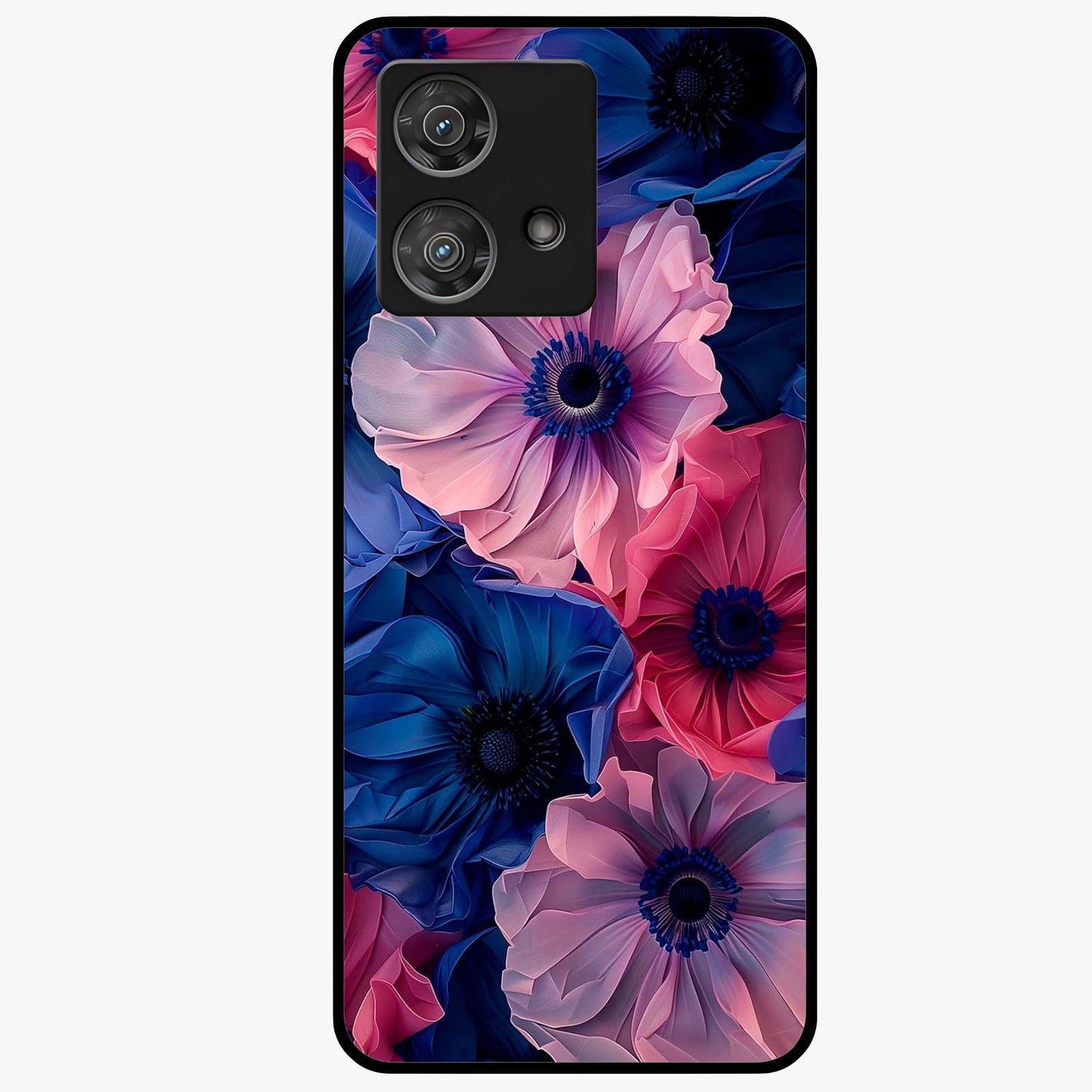 Flower Paper Art Pattern Glass Case showing flat back view with paper cut style floral artwork and glossy glass finish.