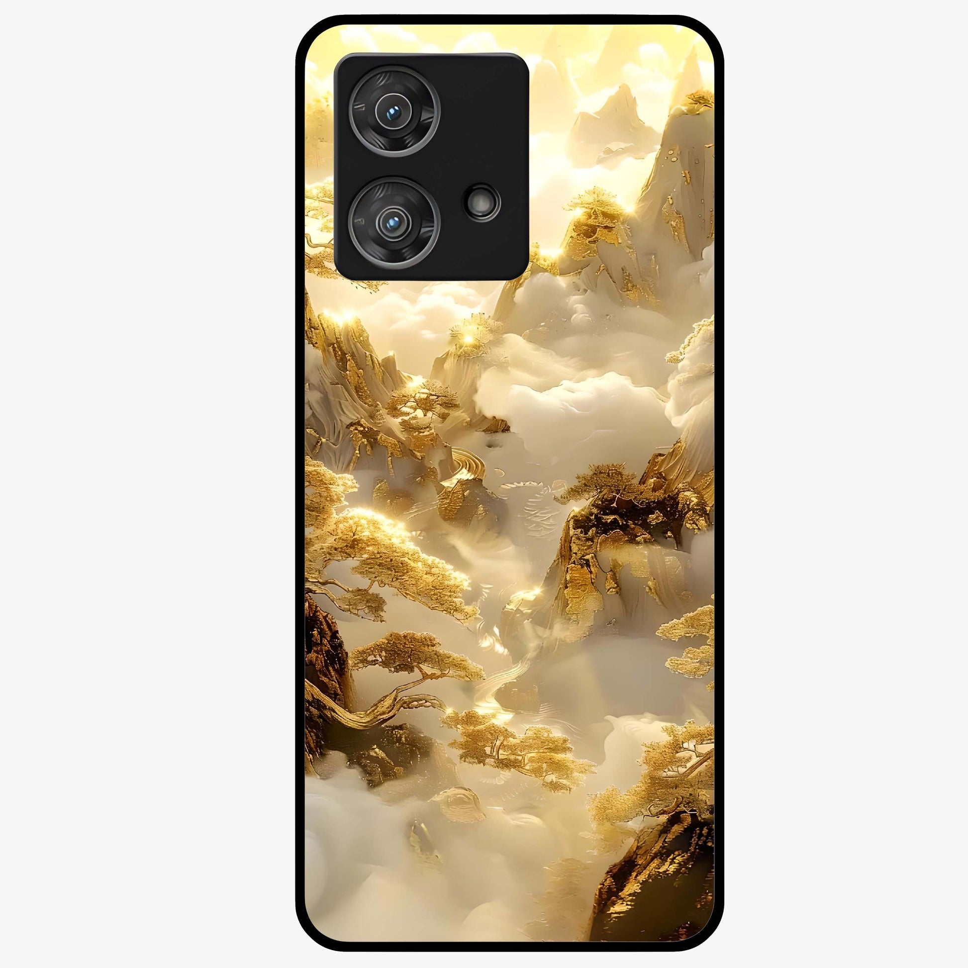 Gates Of Illumination Glass Case showing flat back view with mystical illuminated gate artwork and glossy glass finish.