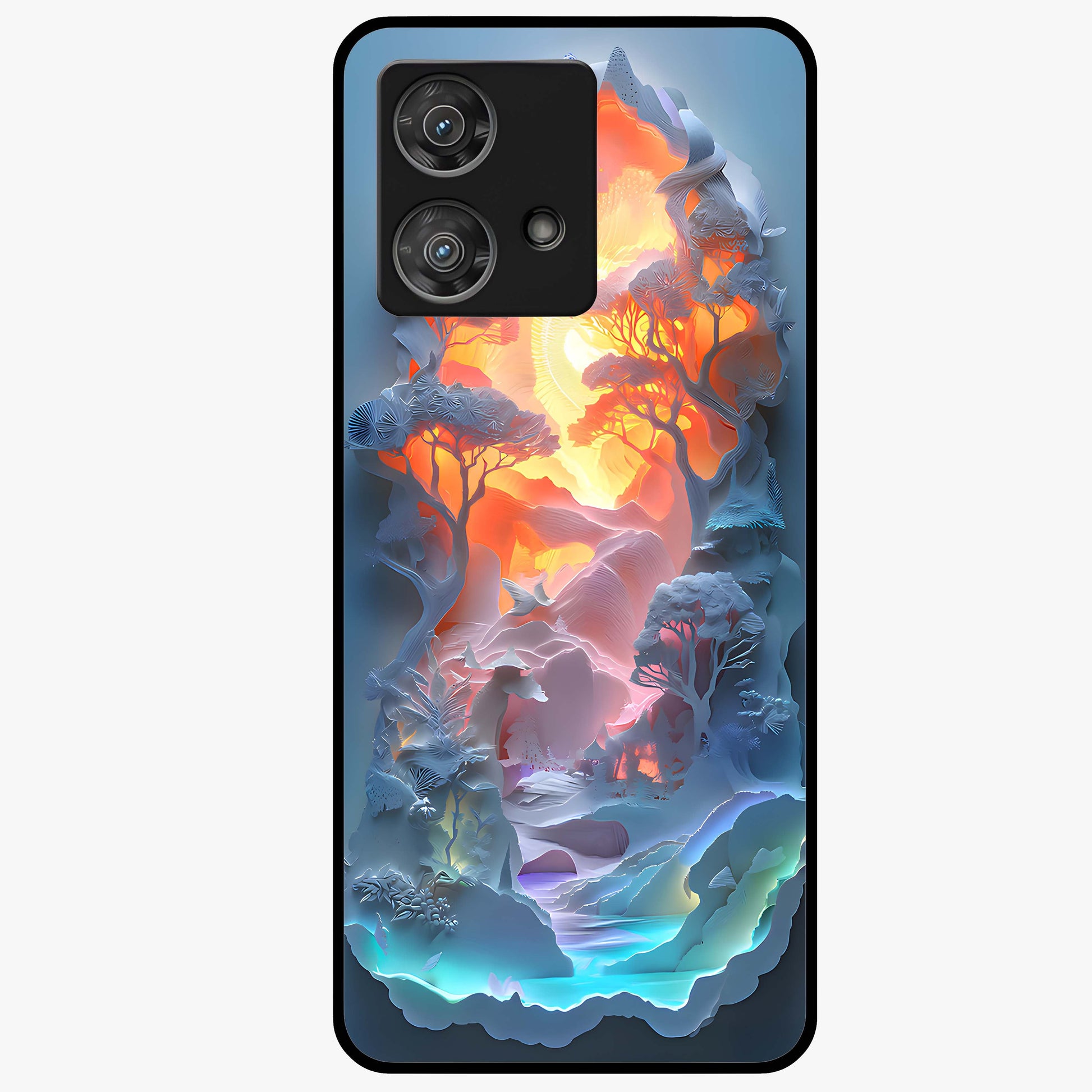 Glow Forest Portal Glass Case showing flat back view with glowing forest portal artwork and glossy glass finish.