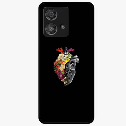 Heart With Flowers Glass Case showing flat back view with heart shaped floral artwork and glossy glass finish.
