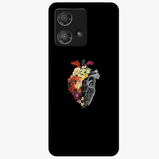Heart With Flowers Glass Case showing flat back view with heart shaped floral artwork and glossy glass finish.