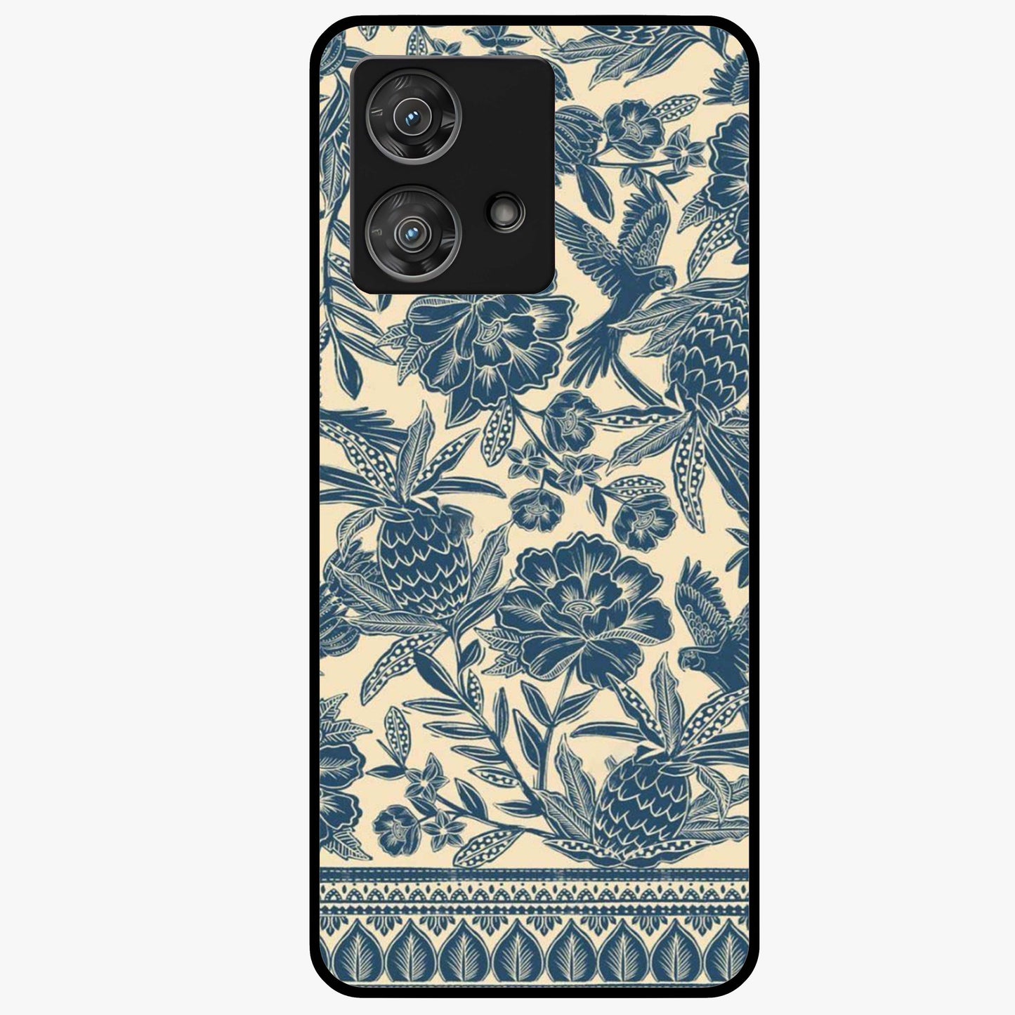 Heirloom Wild Bloom Glass Case showing flat back view with vintage inspired wild flower artwork and glossy glass finish.