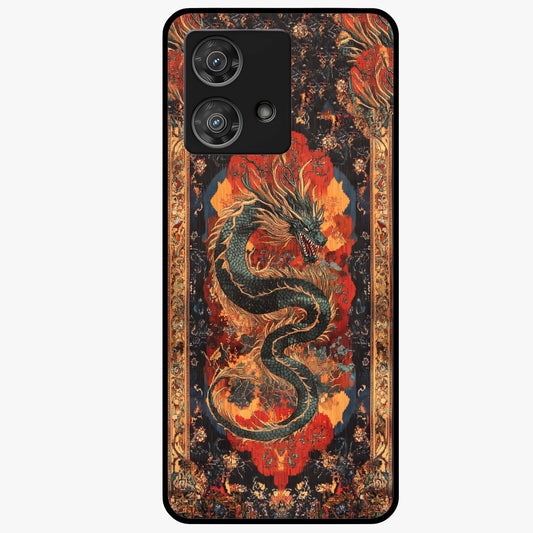 Inferno Dragon Soul Glass Case showing flat back view with fiery dragon artwork and glossy glass finish.