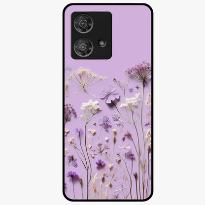 Lavender Blossom Dream Glass Case showing flat back view with soft lavender floral artwork and glossy glass finish.