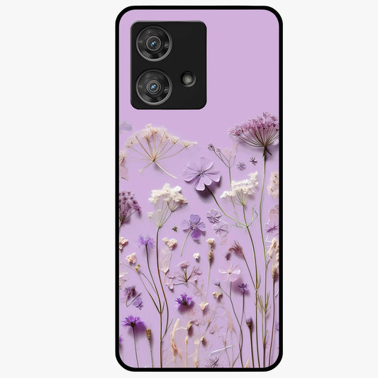Lavender Blossom Dream Glass Case showing flat back view with soft lavender floral artwork and glossy glass finish.