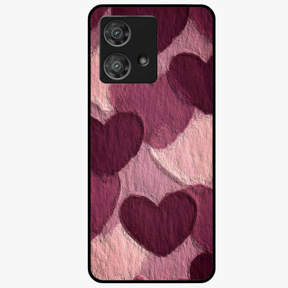 Layered Paper Hearts Glass Case showing flat back view with layered paper heart artwork and glossy glass finish.