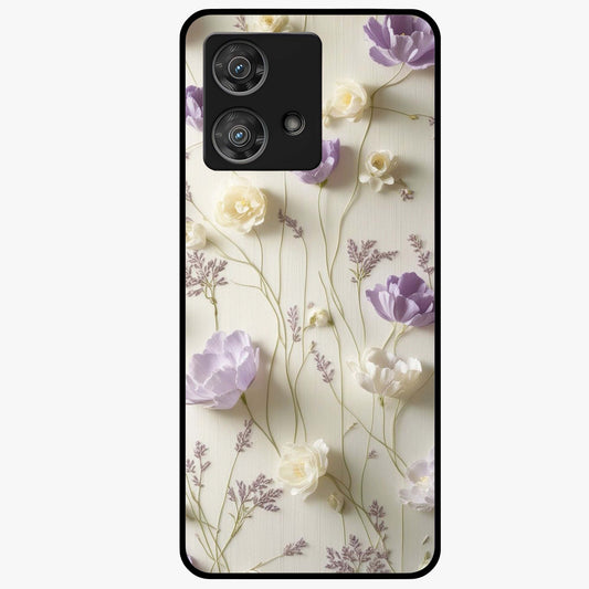 Lilac Breeze Harmony Glass Case showing flat back view with soft lilac themed artwork and glossy glass finish.