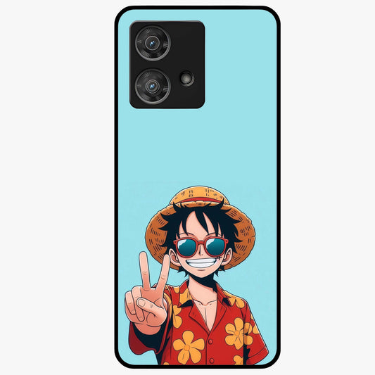 Luffy Summer Anime Vibe Glass Case showing flat back view with vibrant anime character artwork and glossy glass finish.