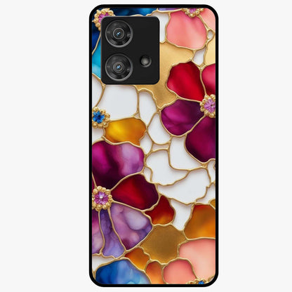 Marble Flower Pattern Glass Case showing flat back view with marble texture floral artwork and glossy glass finish.