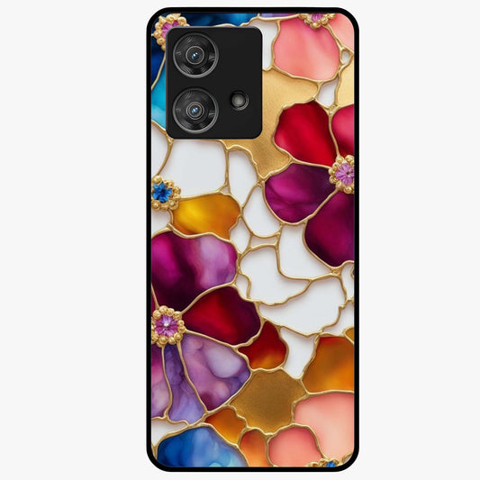 Marble Flower Pattern Glass Case showing flat back view with marble texture floral artwork and glossy glass finish.