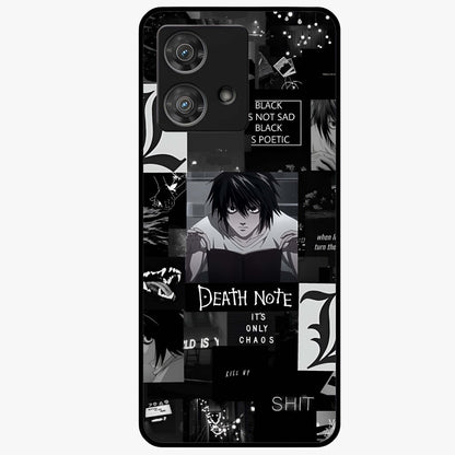 Midnight Chaos Mind Glass Case showing flat back view with abstract dark themed artwork and glossy glass finish.