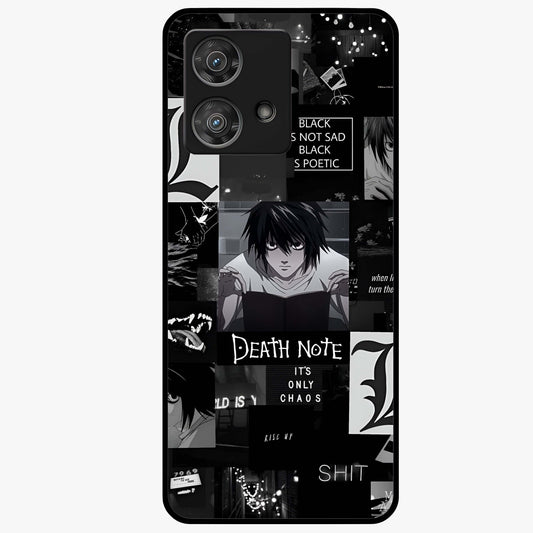 Midnight Chaos Mind Glass Case showing flat back view with abstract dark themed artwork and glossy glass finish.