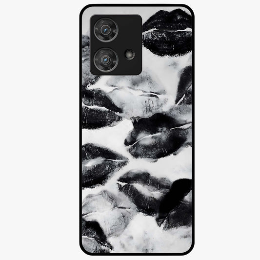 Midnight Kiss Marks Glass Case showing flat back view with lipstick kiss mark artwork and glossy glass finish.